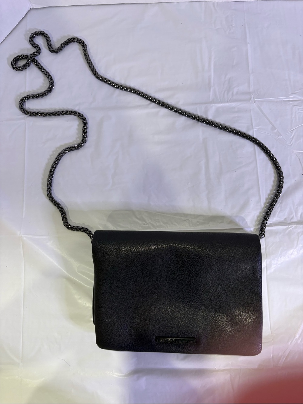 BCBGeneration Vintage Black Leather Crossbody with Gunmetal Chain